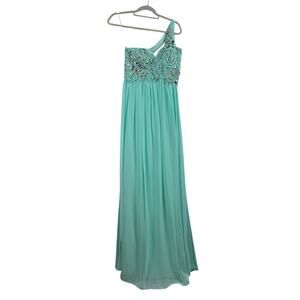 NWT Rhinestone Sequin Nox Anabel Maxi Dress Evening Gown Small Mint Green Prom
